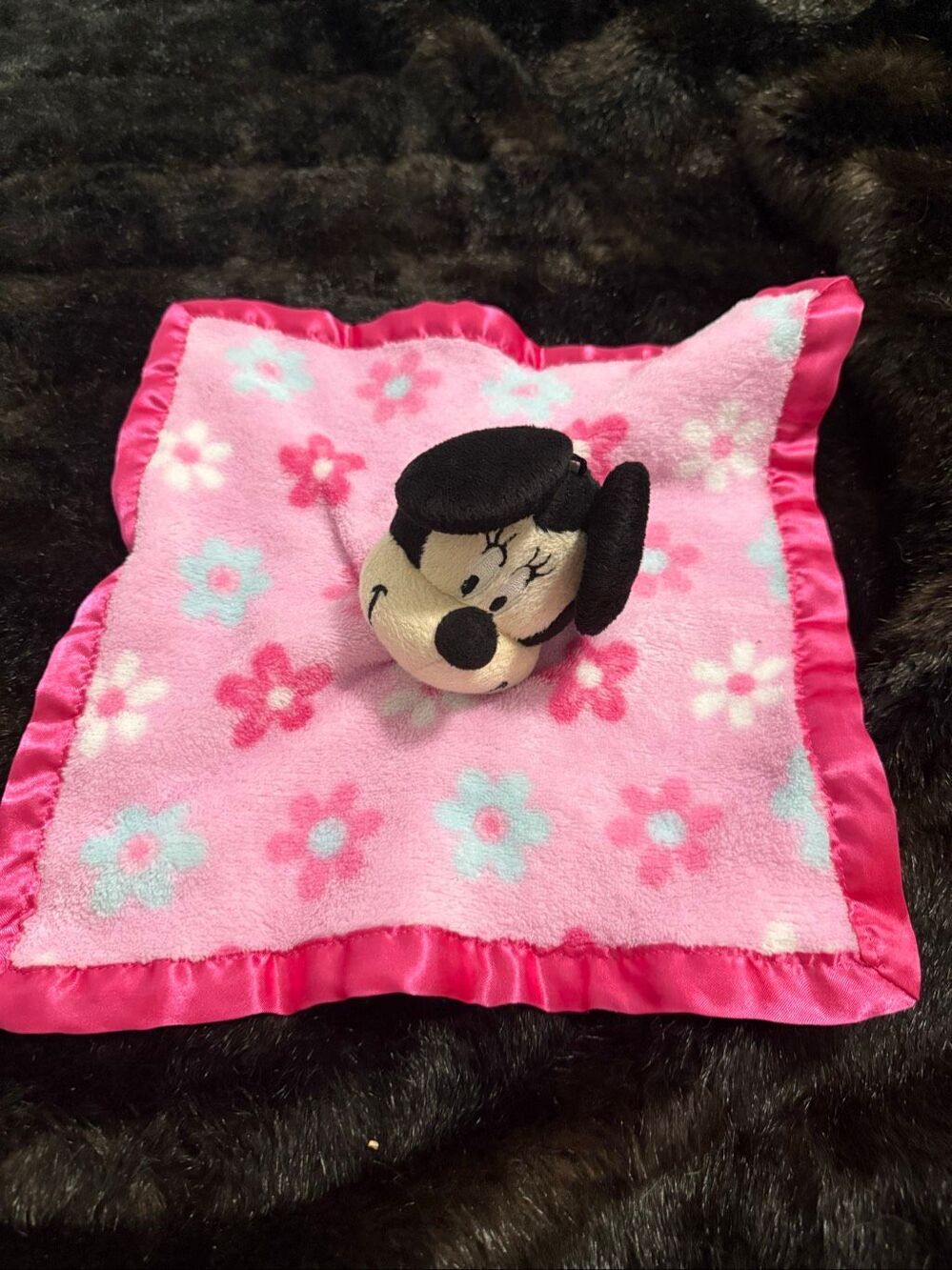 Disney Baby Lovey Security Blanket Plush Minnie Mouse Satin Flower Pink Blue